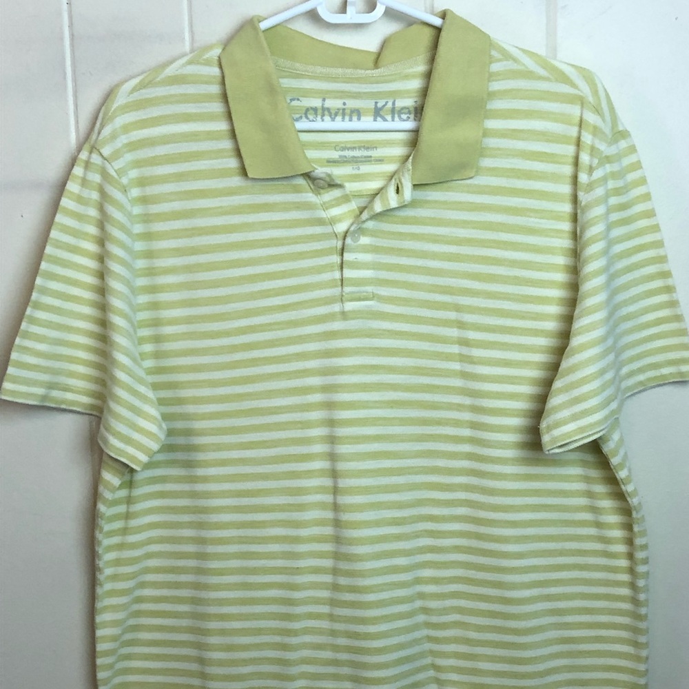 Calvin Klein Short Sleeve Sz L Polo Henley Celery Light Green Stripe Large